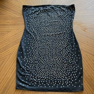 Bedazzled black short strapless dress
